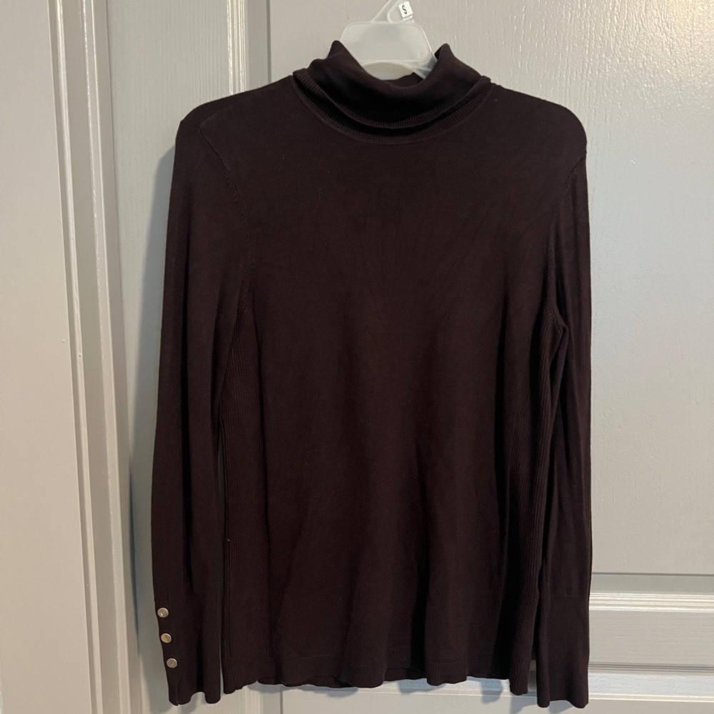 Brown Turtleneck Sweater with Button Detail